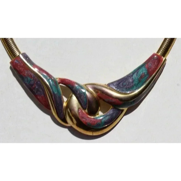 Vintage 1980s Choker Necklace and Clip On Earrings Costume Necklace Jewelry Set - Picture 2 of 3